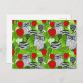 Owl in rode rozen briefkaart (Voorkant / Achterkant)