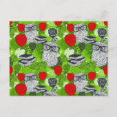 Owl in rode rozen briefkaart (Voorkant)