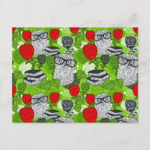 Owl in rode rozen briefkaart