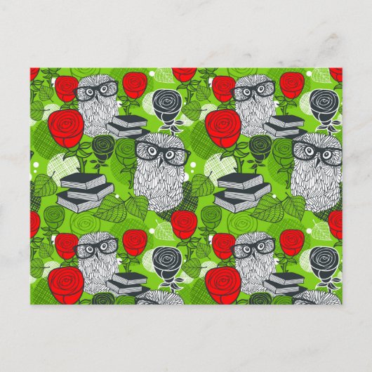 Owl in rode rozen briefkaart (Voorkant)