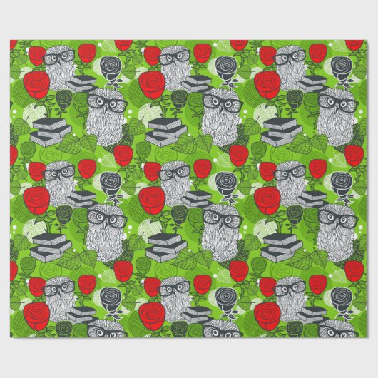 Owl in rode rozen cadeaupapier (Vlak)