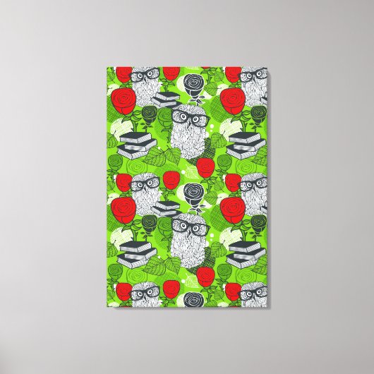 Owl in rode rozen canvas afdruk (Voorkant)