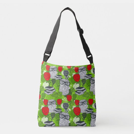 Owl in rode rozen crossbody tas (Voorkant)