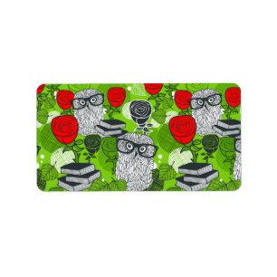 Owl in rode rozen etiket