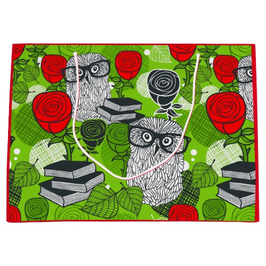 Owl in rode rozen groot cadeauzakje (Voorkant)