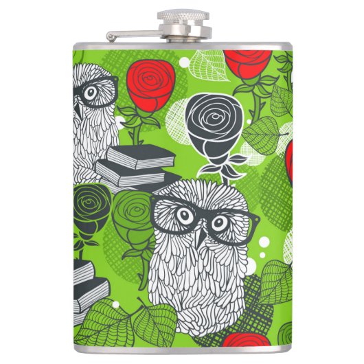 Owl in rode rozen heupfles (Voorkant)