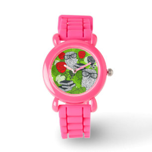 Owl in rode rozen horloge