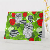 Owl in rode rozen kaart (Gele Bloem)