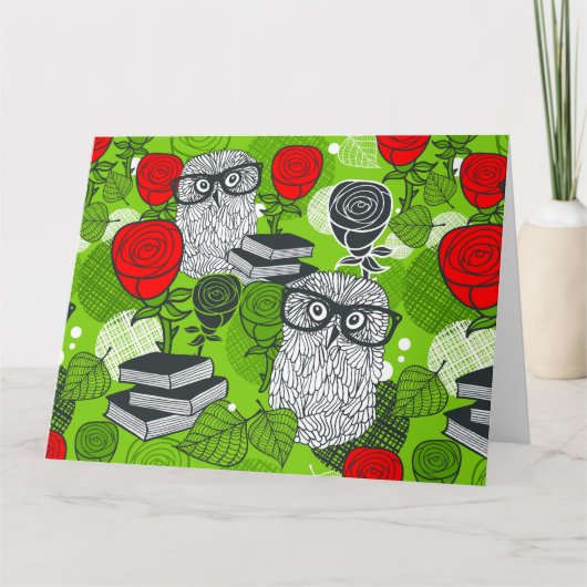 Owl in rode rozen kaart (Voorkant)