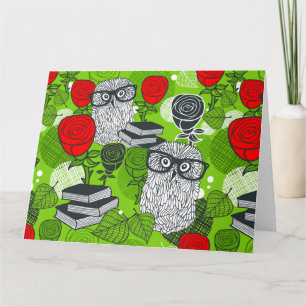 Owl in rode rozen kaart