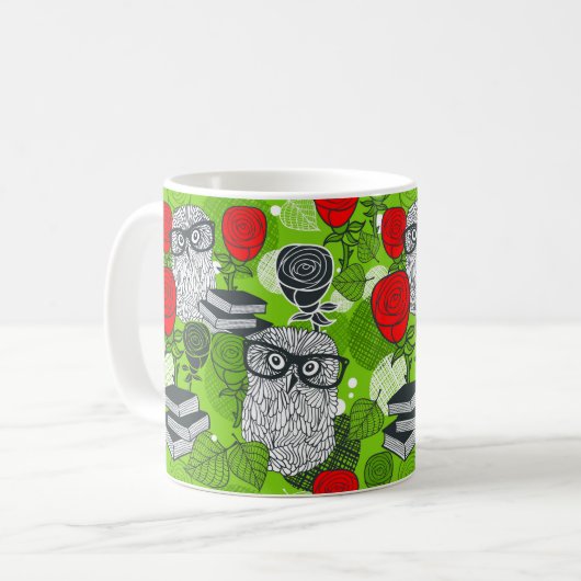 Owl in rode rozen koffiemok (Voorkant links)