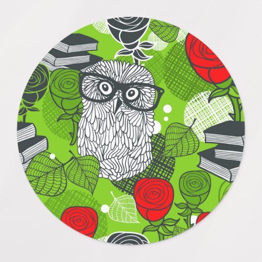 Owl in rode rozen labels (Design 2)