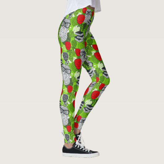 Owl in rode rozen leggings (Rechts)