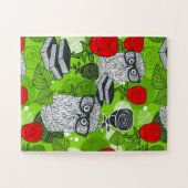 Owl in rode rozen legpuzzel (Horizontaal)