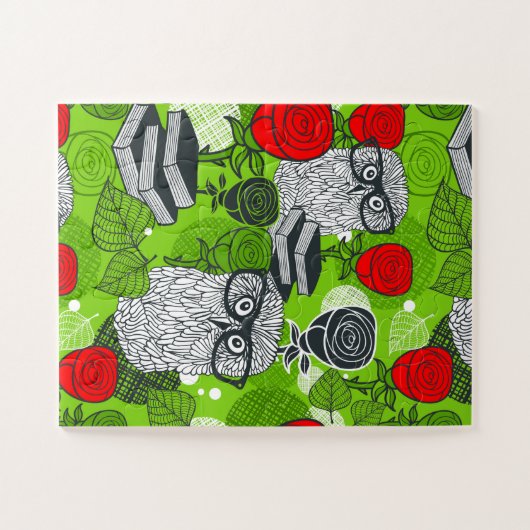 Owl in rode rozen legpuzzel (Horizontaal)