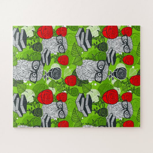 Owl in rode rozen legpuzzel (Horizontaal)