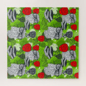 Owl in rode rozen legpuzzel (Horizontaal)