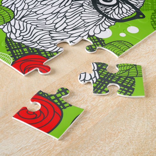 Owl in rode rozen legpuzzel (Zijkant)