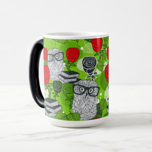 Owl in rode rozen magische mok (Voorkant links)