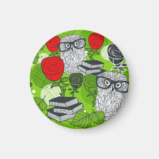 Owl in rode rozen magneet (Voorkant)