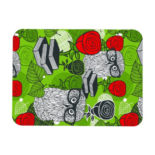 Owl in rode rozen magneet (Horizontaal)