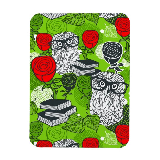 Owl in rode rozen magneet (Verticaal)