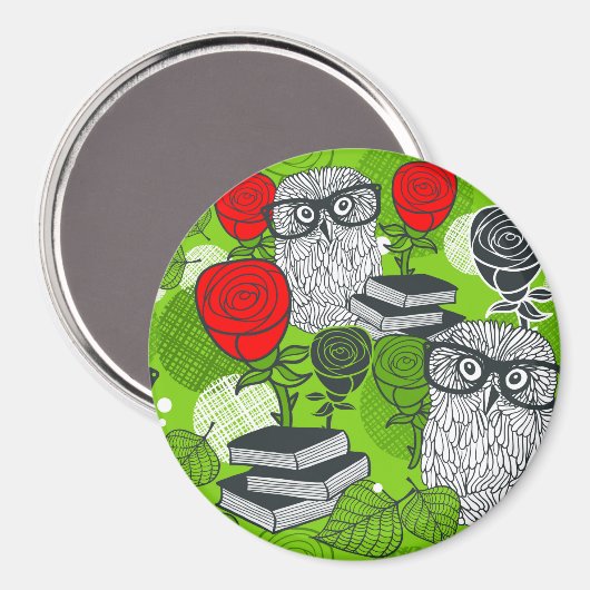 Owl in rode rozen magneet (Voorkant / Achterkant)