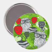 Owl in rode rozen magneet (Voorkant / Achterkant)