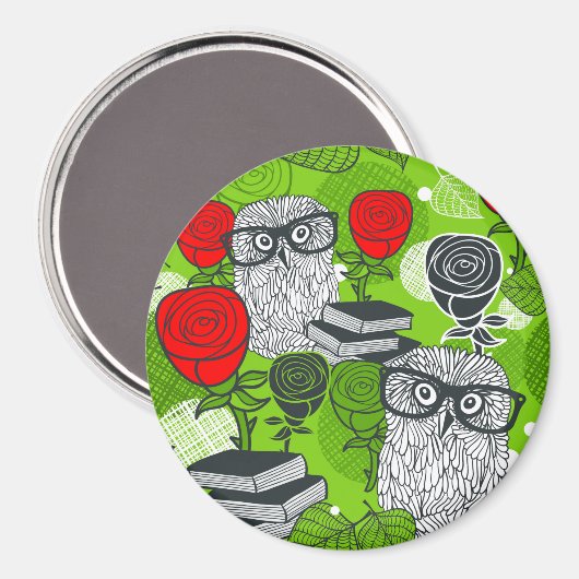 Owl in rode rozen magneet (Voorkant / Achterkant)