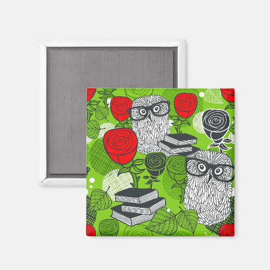Owl in rode rozen magneet (Voorkant / Achterkant)