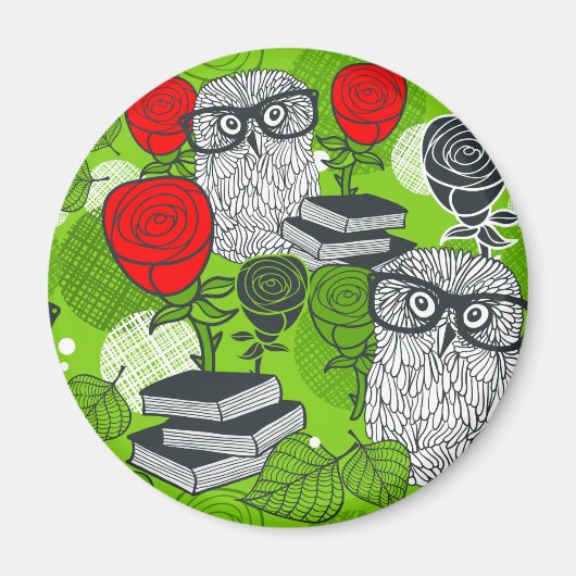 Owl in rode rozen magneet (Voorkant)