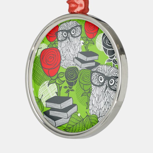 Owl in rode rozen metalen ornament (Links)