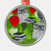 Owl in rode rozen metalen ornament (Voorkant)