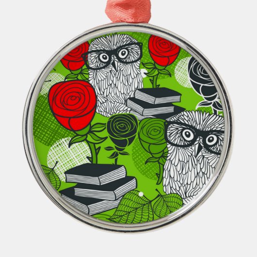 Owl in rode rozen metalen ornament (Voorkant)