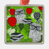 Owl in rode rozen metalen ornament (Voorkant)