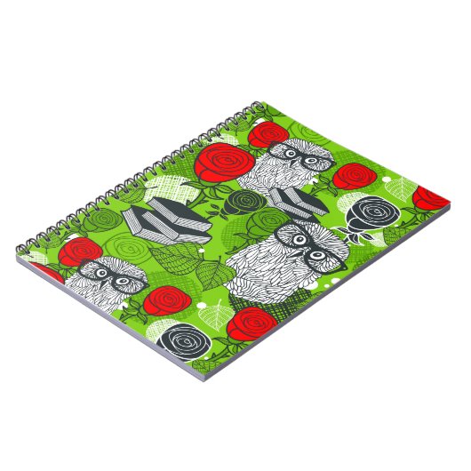 Owl in rode rozen notitieboek (Linkerzijde)