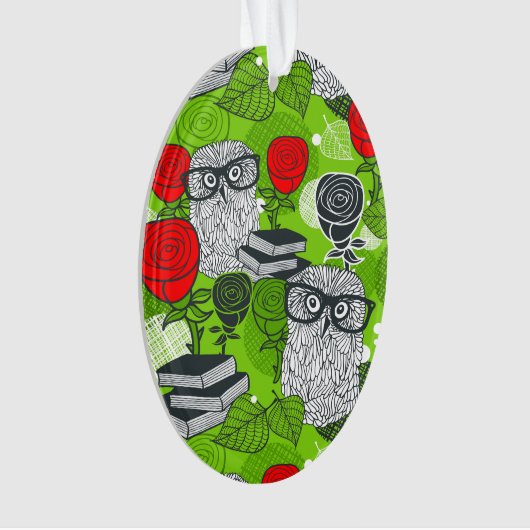 Owl in rode rozen ornament (voorkant)