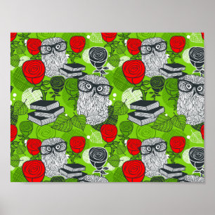 Owl in rode rozen poster