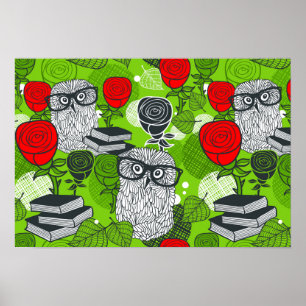 Owl in rode rozen poster