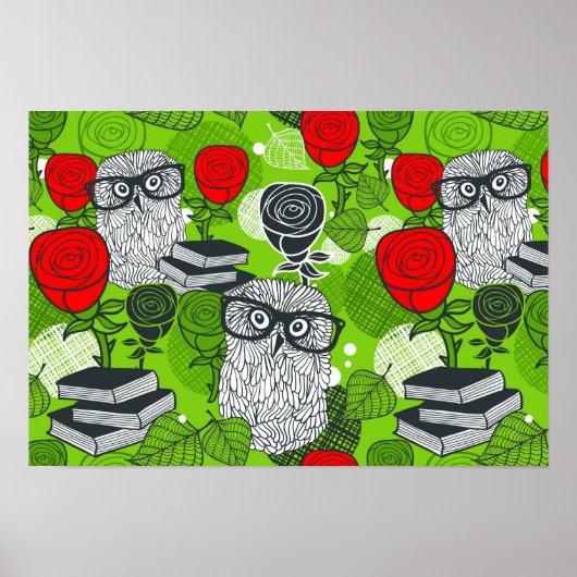 Owl in rode rozen poster (Voorkant)