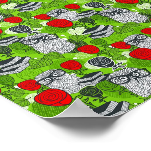 Owl in rode rozen poster (Hoek)