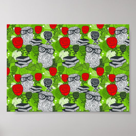 Owl in rode rozen poster (Voorkant)