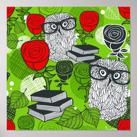 Owl in rode rozen poster (Voorkant)