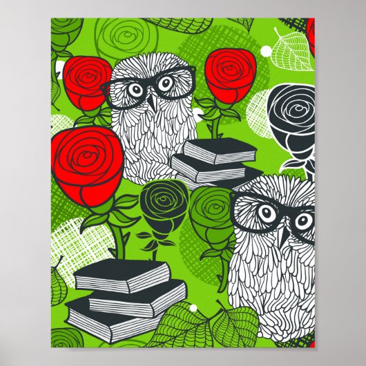 Owl in rode rozen poster (Voorkant)
