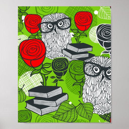 Owl in rode rozen poster (Voorkant)