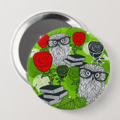 Owl in rode rozen ronde button 4,0 cm (Voorkant /achterkant)