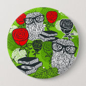 Owl in rode rozen ronde button 4,0 cm (Voorkant)