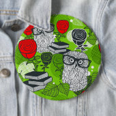 Owl in rode rozen ronde button 6,0 cm (In situ)