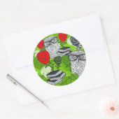 Owl in rode rozen ronde sticker (Envelop)