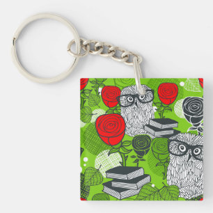 Owl in rode rozen sleutelhanger